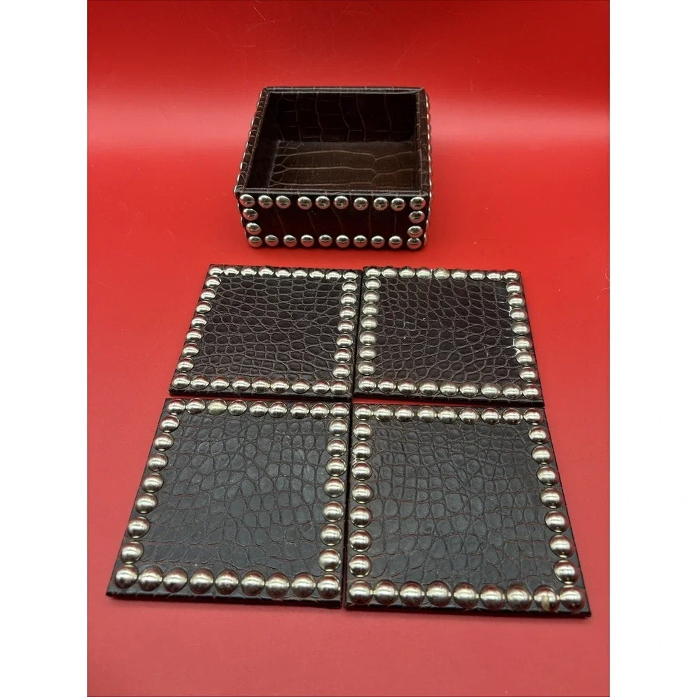 VTG Dransfield & Ross Crocodile Brown Coasters Set of 4 Barware